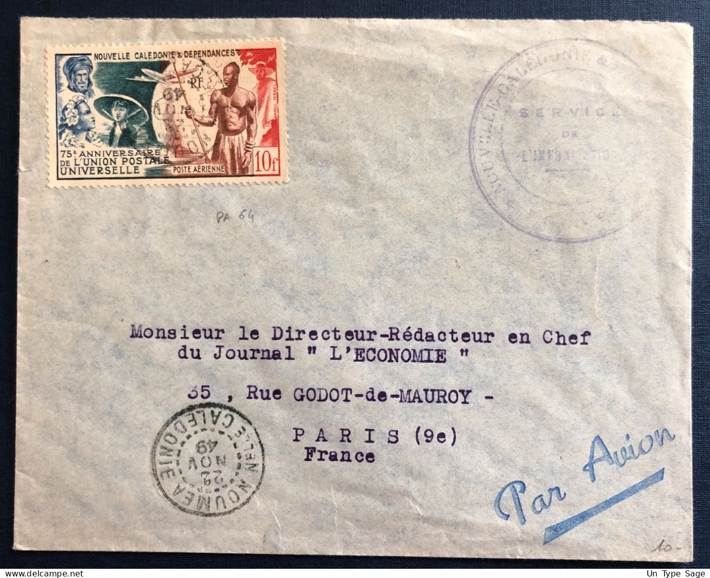 Nouvelle-Calédonie, Divers Sur Enveloppe TAD Nouméa 22.11.1949 - (B3126) - Briefe U. Dokumente