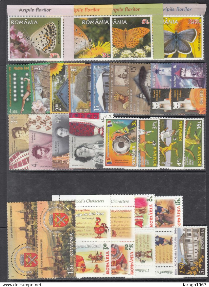 2016 Romania Collection Of  69 Different Stamps  + 15 Sheets MNH  @ 70% FACE VALUE - Full Years