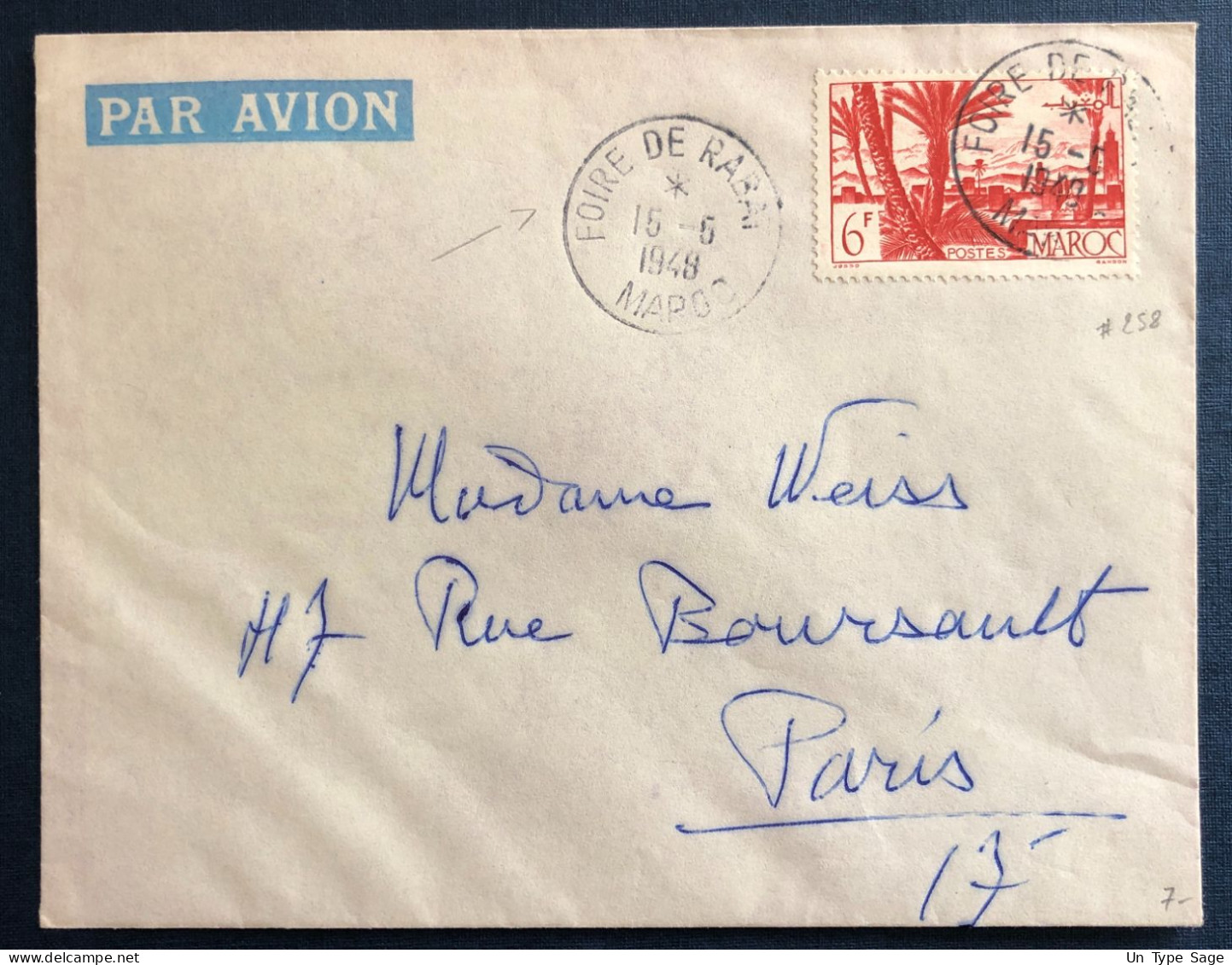 Maroc, N°258 Sur Enveloppe, TAD FOIRE DE RABAT 15.5.1948 Pour La France - (B3132) - Lettres & Documents