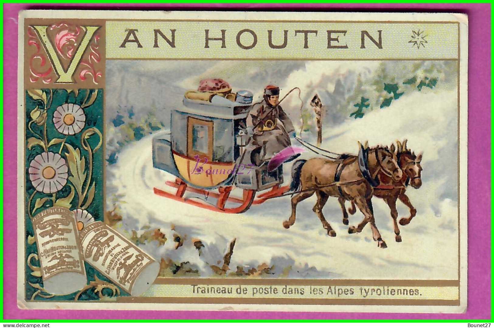 Image Chromo - VAN HOUTEN CHOCOLAT - Le Traineau De POste Dans Les Alpes Tyroliennes Cheval  - Van Houten
