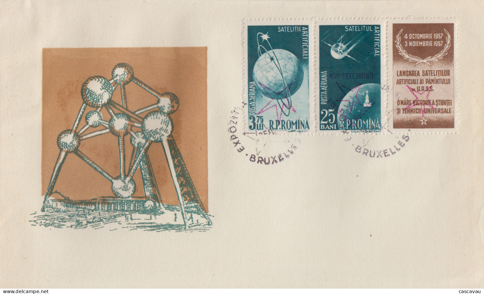 Enveloppe  FDC  1er Jour   ROUMANIE     Exposition  Universelle  BRUXELLES   Surcharge  Renversée   1958 - 1958 – Brüssel (Belgien)