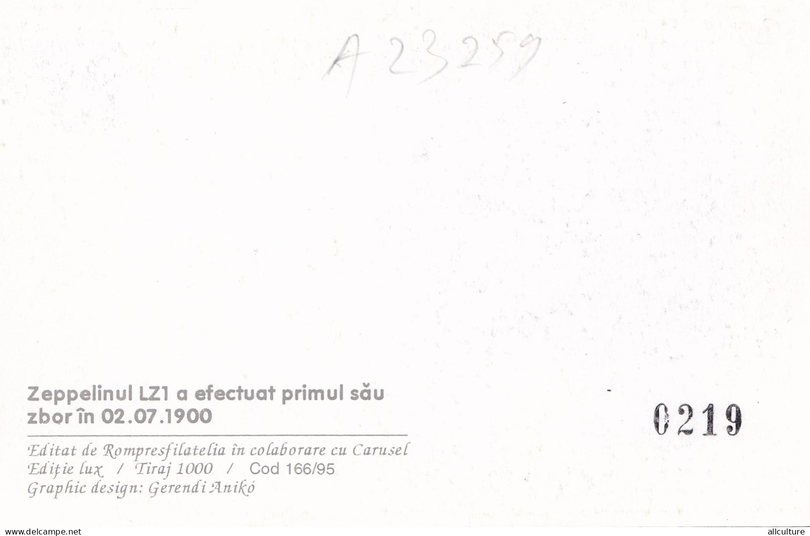 A23259 - ZEPPELIN LZ1   POSTAL STATIONERY ROMANIA 1975 - Otros (Aire)