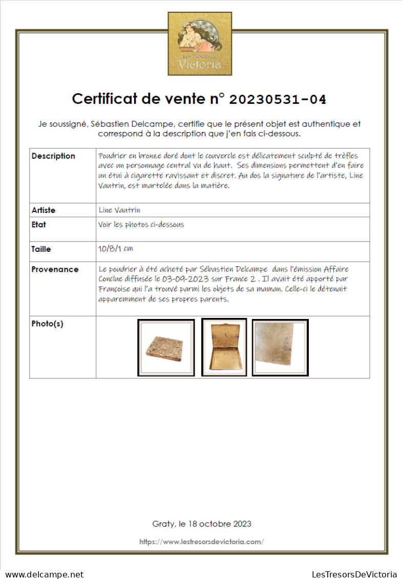 Poudrier Line Vautrin En Bronze Au Décor Trèfles - #AffairesConclues - Cajas/Cofres