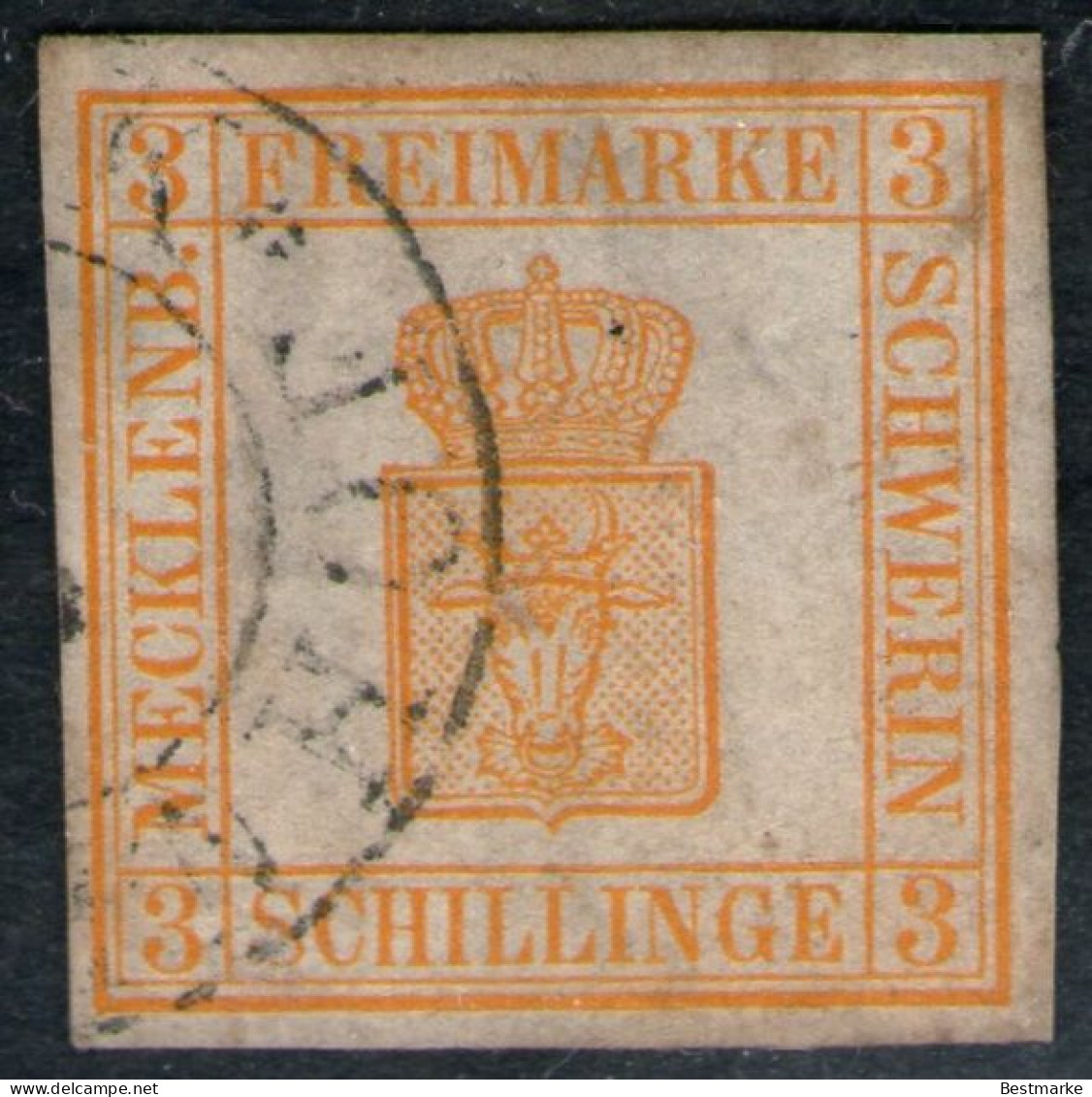 Rostock Bahnhof Auf 3 Shilling Gelborange - Schwerin Nr. 2 A - Mecklenburg-Schwerin