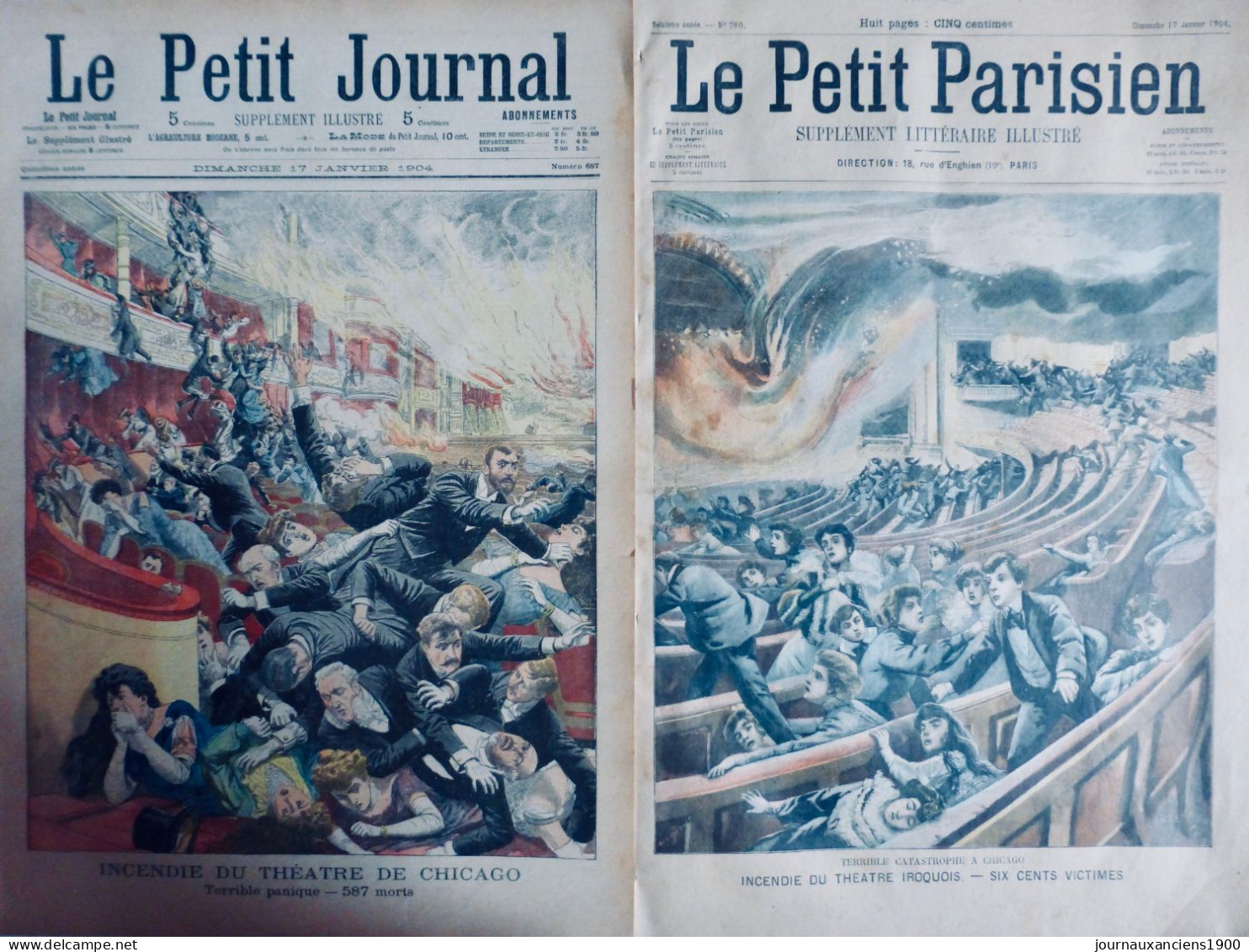 1904 INCENDIE THEATRE IROQUOIS CHICAGO 2 JOURNAUX ANCIENS - Non Classificati