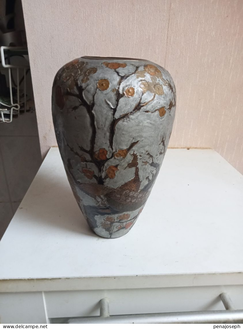 Vase Ancien Laiton Cloisonné Hauteur 19 Cm Diamètre 12 Cm - Vazen