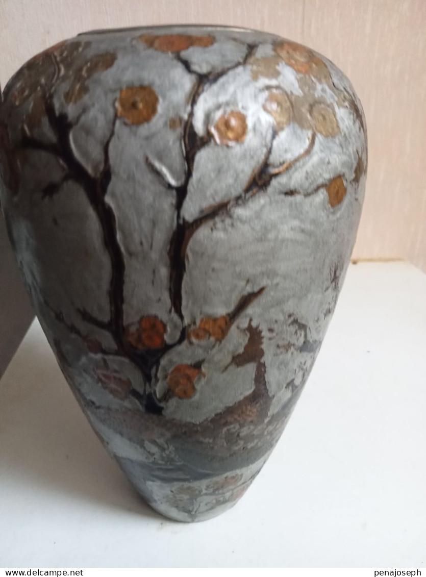 Vase ancien laiton cloisonné hauteur 19 cm diamètre 12 cm