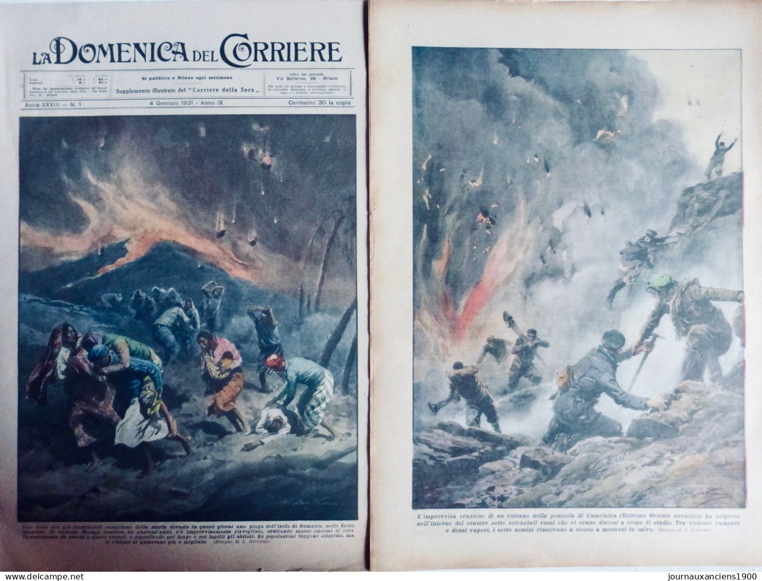 1931 1935 VOLCAN ERUPTION MERAPI SUMATRA KAMCHATKA RUSSIE 2 JOURNAUX ANCIENS - Non Classés