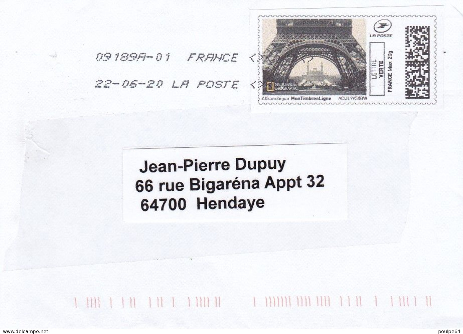 Vignette Sur Lettre " Tour Eiffel " -  " Timbre Imprimé " - Printable Stamps (Montimbrenligne)
