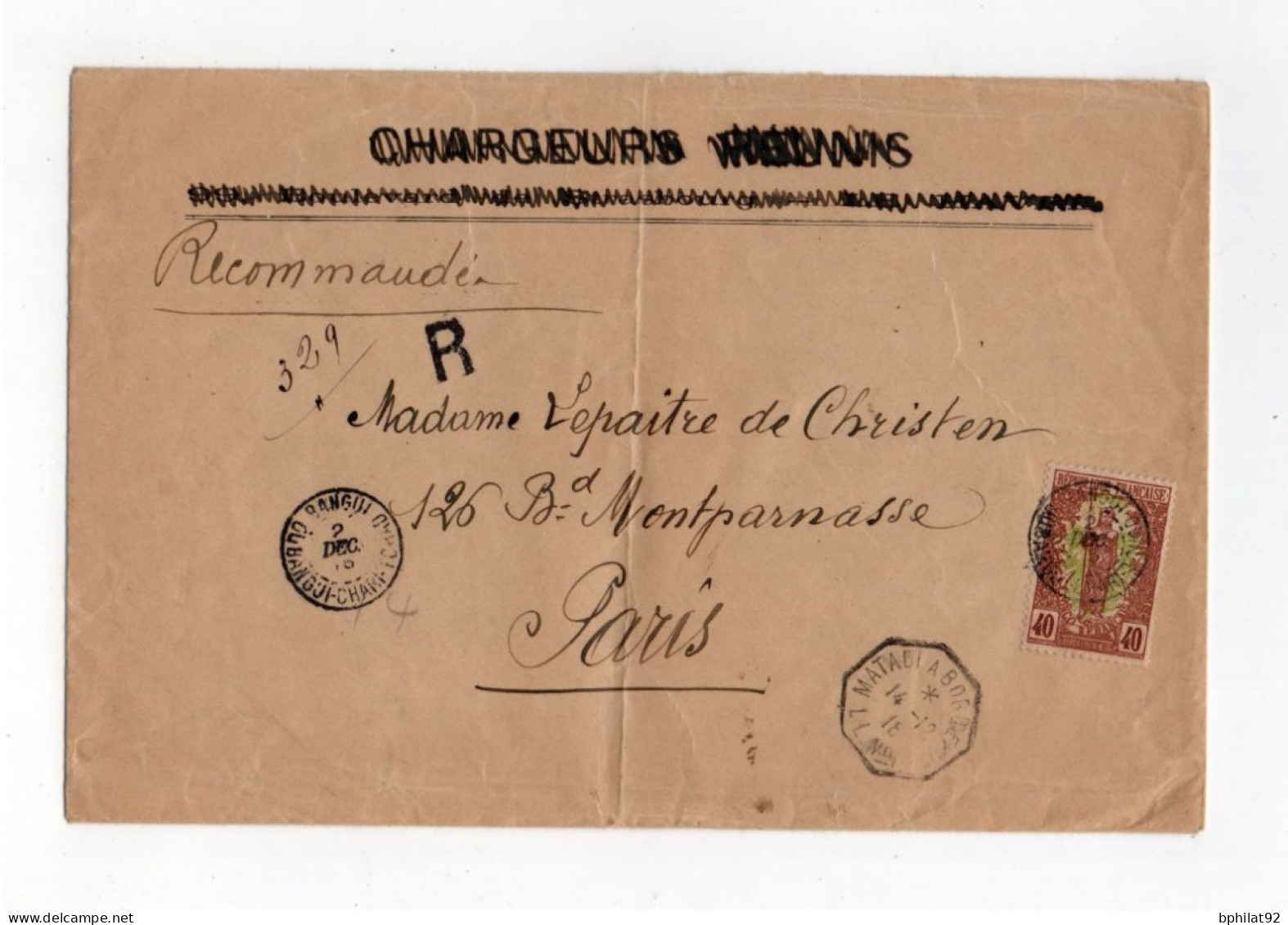 !!! OUBANGUI, LETTRE RECOMMANDEE DE BANGUI DE 1916 POUR PARIS - Covers & Documents