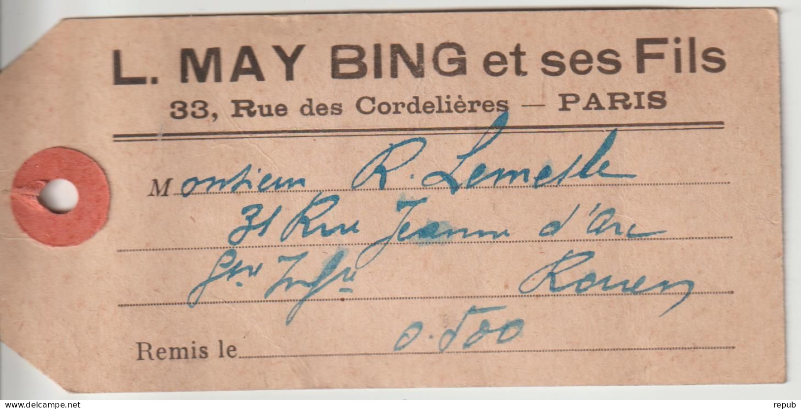 France étiquette De Colis Recommandé 1931 De Paris Pour Rouen - 1921-1960: Période Moderne