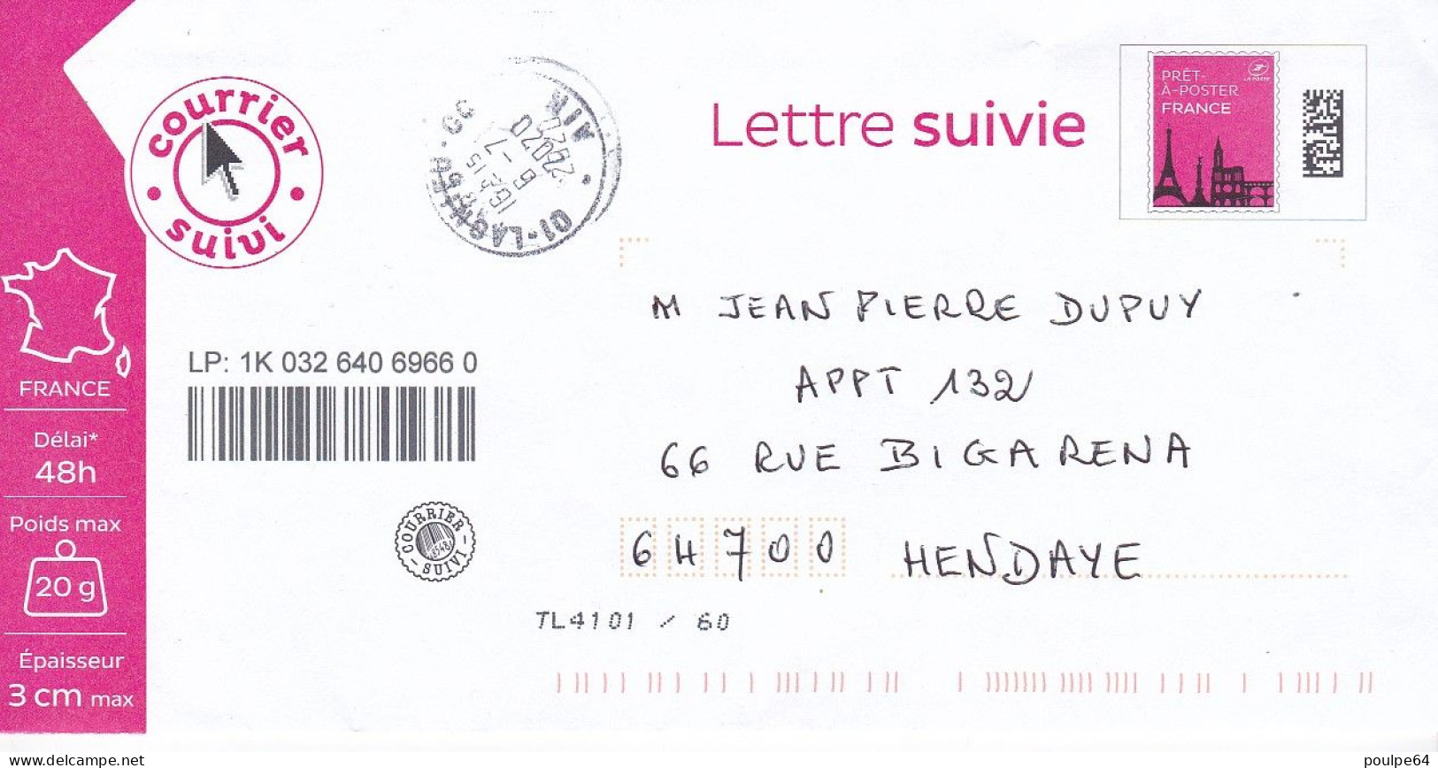 Vignette Sur Lettre " Paris " -  " Timbre Pré Imprimé - Suivi " - Printable Stamps (Montimbrenligne)