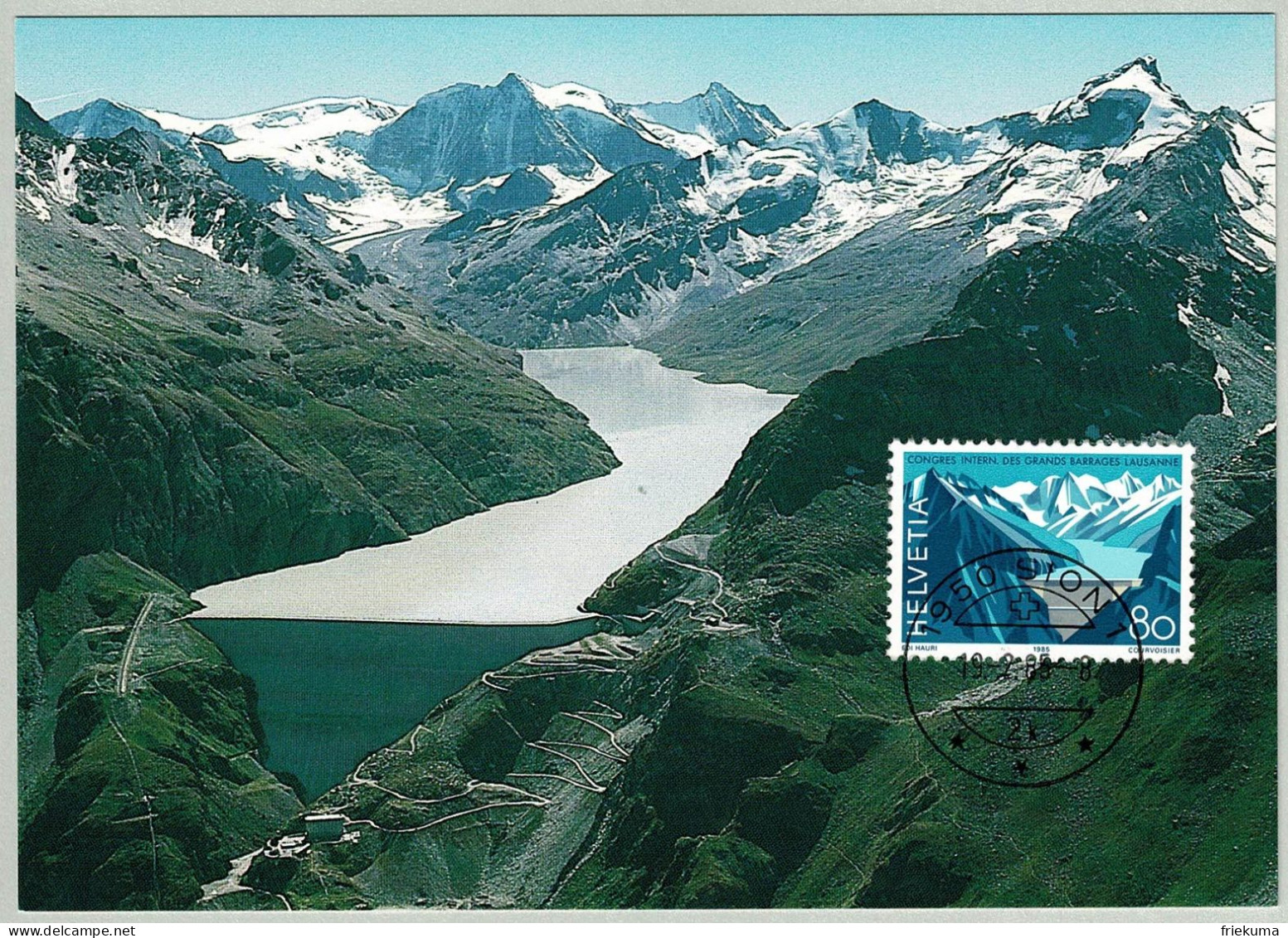 Schweiz / Helvetia 1985, Maximumkarte Kongress Für Talsperren Lausanne, Staumauer Grand-Dixence, Barrage / Dam, Sion - Eau