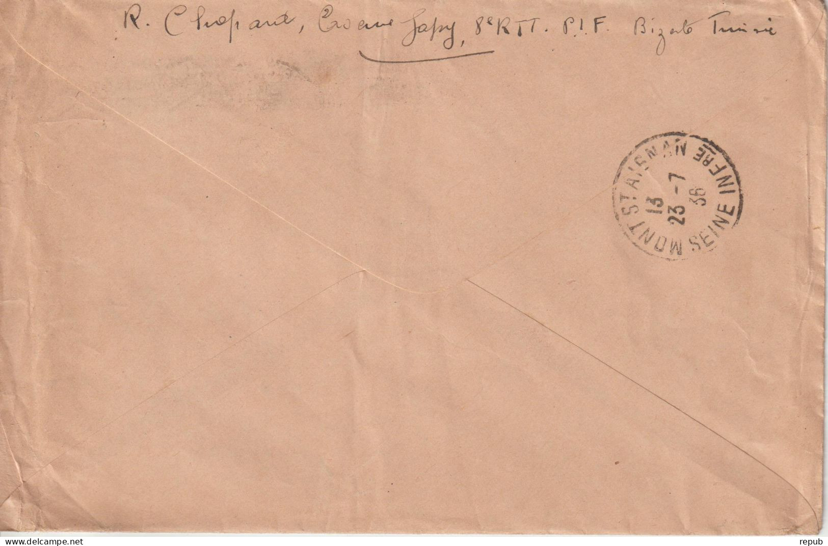 Lettre 1936 De Tunisie Pour La France Rouen Oblitération Marseille Paquebot - 1921-1960: Periodo Moderno