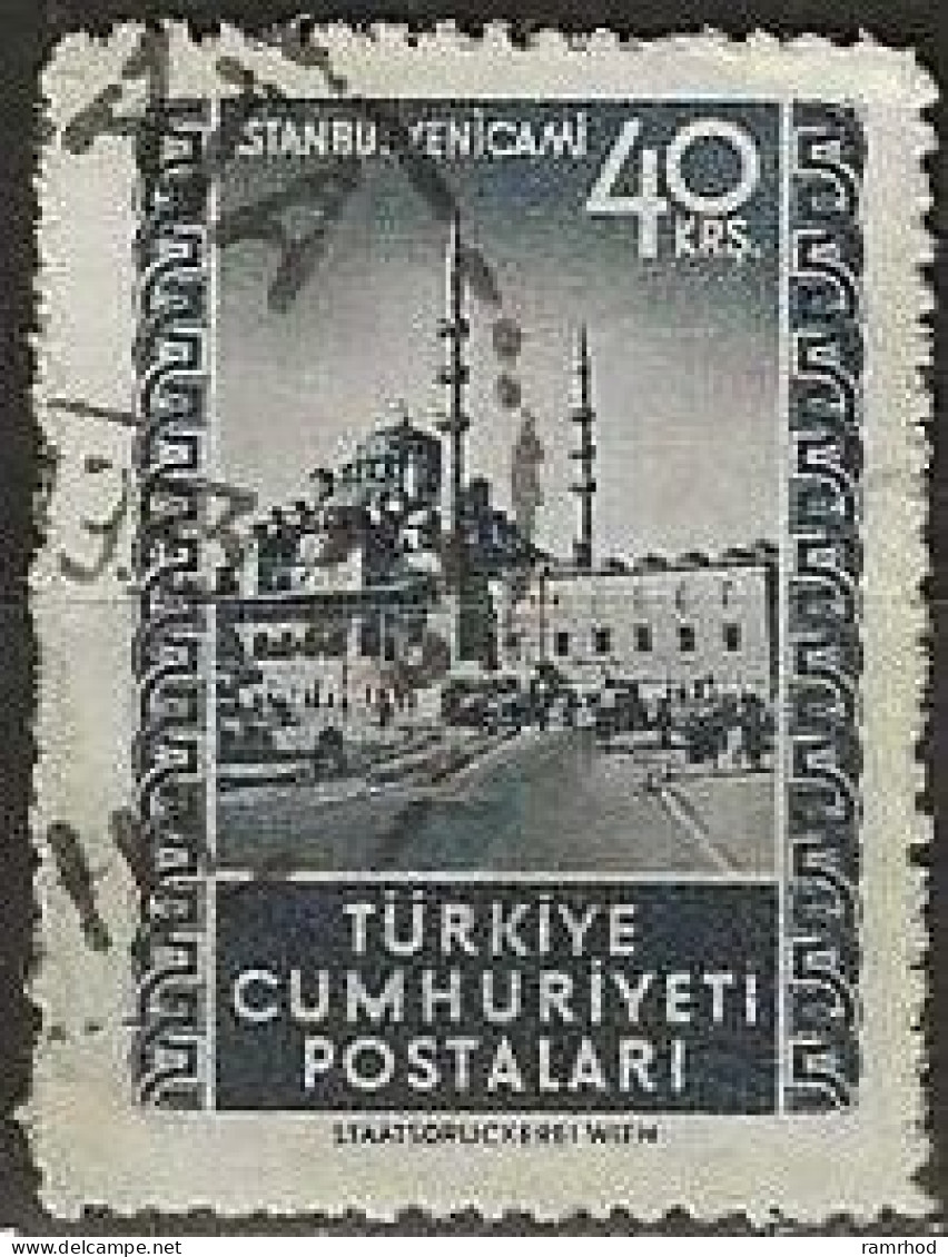 TURKEY 1952 Yenicami (New Mosque), Istanbul - 40k. - Blue FU - Used Stamps