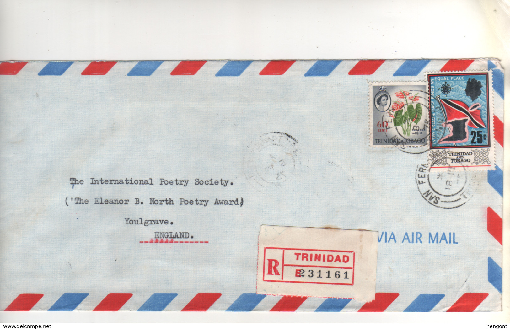 Timbres, Stamps Sur Lettre Recommandée, Registered Cover , Mail Du 18/02/75, Enveloppe Complète - Trinidad & Tobago (1962-...)