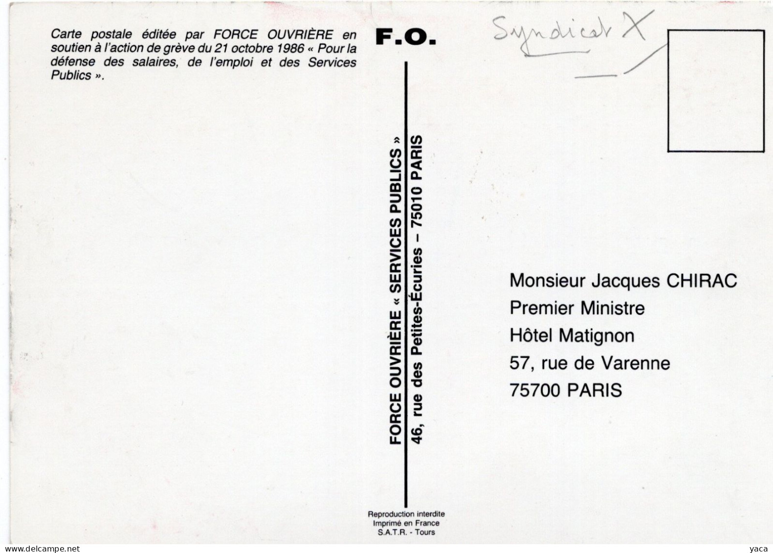 édition  Force Ouvrière -1986 - Maintien Du Pouvoir D'achat  Chirac 1°ministre - Toujours D'actualité - Syndicats