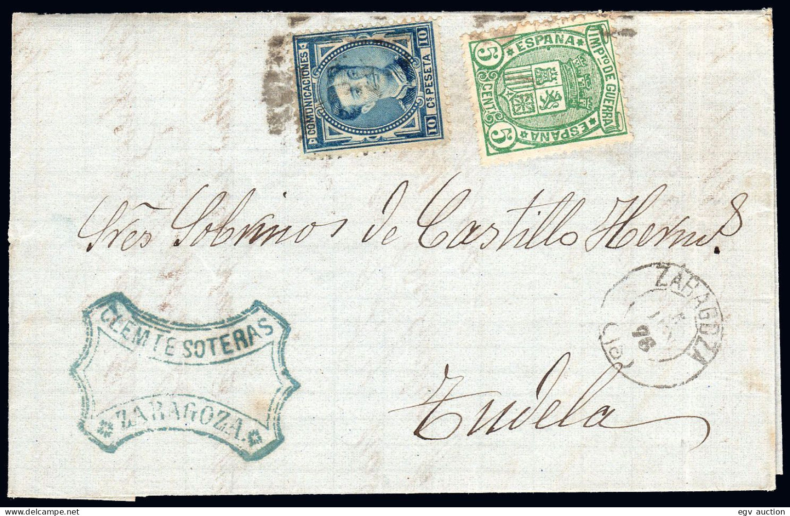 Zaragoza - Edi O 175+154 - 1876 - Carta Mat Taladro De Puntos + Fech. Tp. II "Zaragoza" - Storia Postale