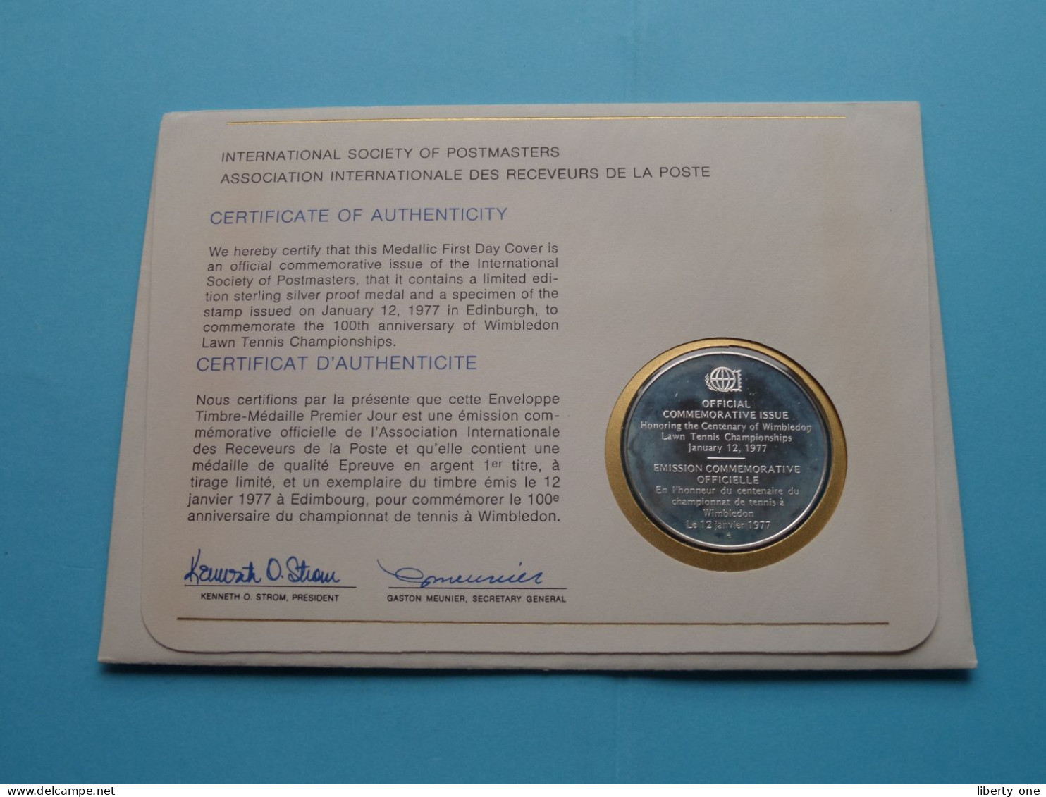 En Commémoration TENNIS à WIMBLEDON > Edit. PROOF Sterling SILVER ( +/- 25 Gr ) Int. Soc. Of POSTMASTERS ! - 1971-1980 Decimal Issues