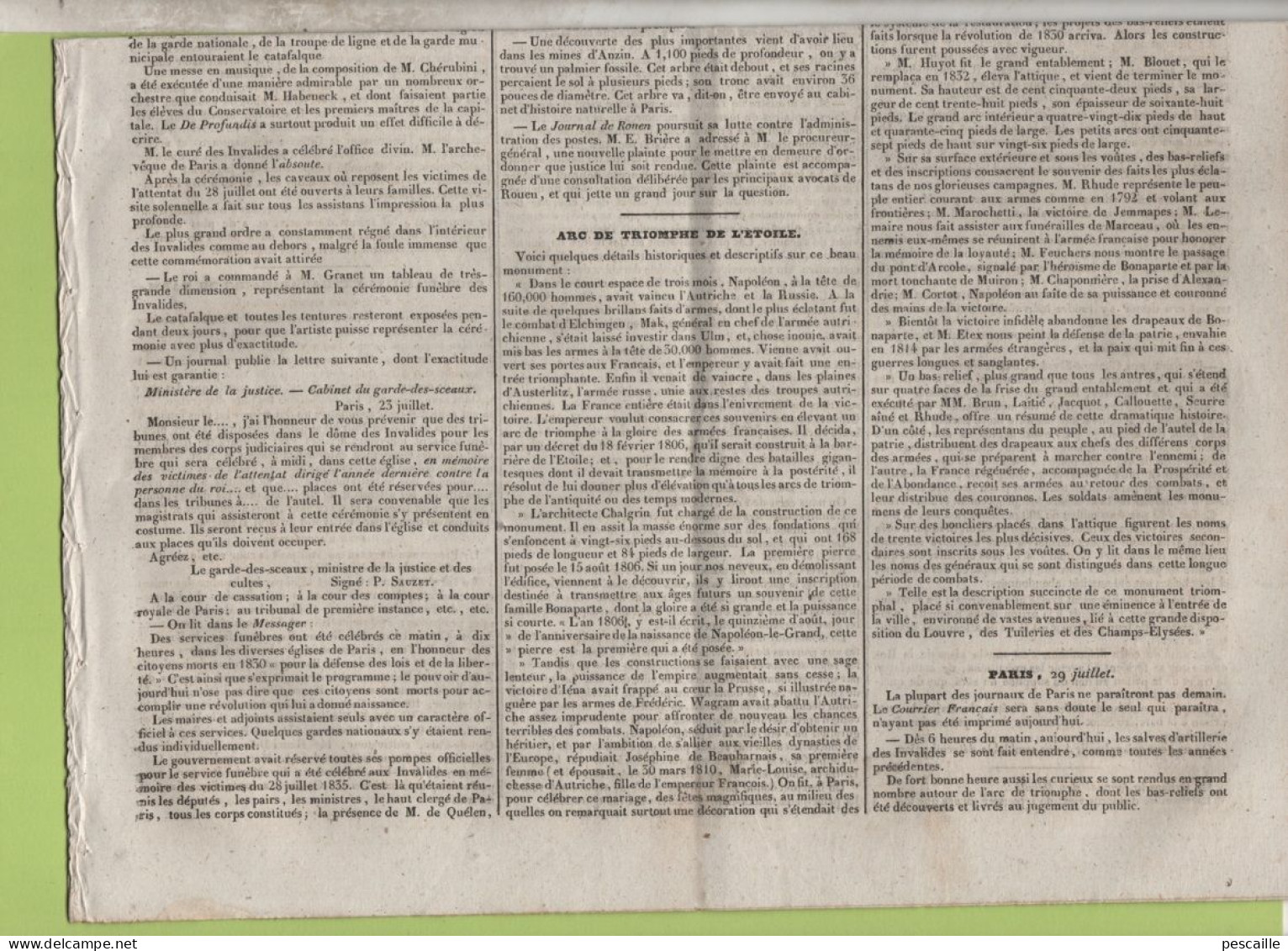 JOURNAL POLITIQUE TOULOUSE 2 08 1836 - CEREMONIE AUX INVALIDES VICTIMES 1830 - ARC DE TRIOMPHE DE L'ETOILE - USA CONGRES - 1800 - 1849