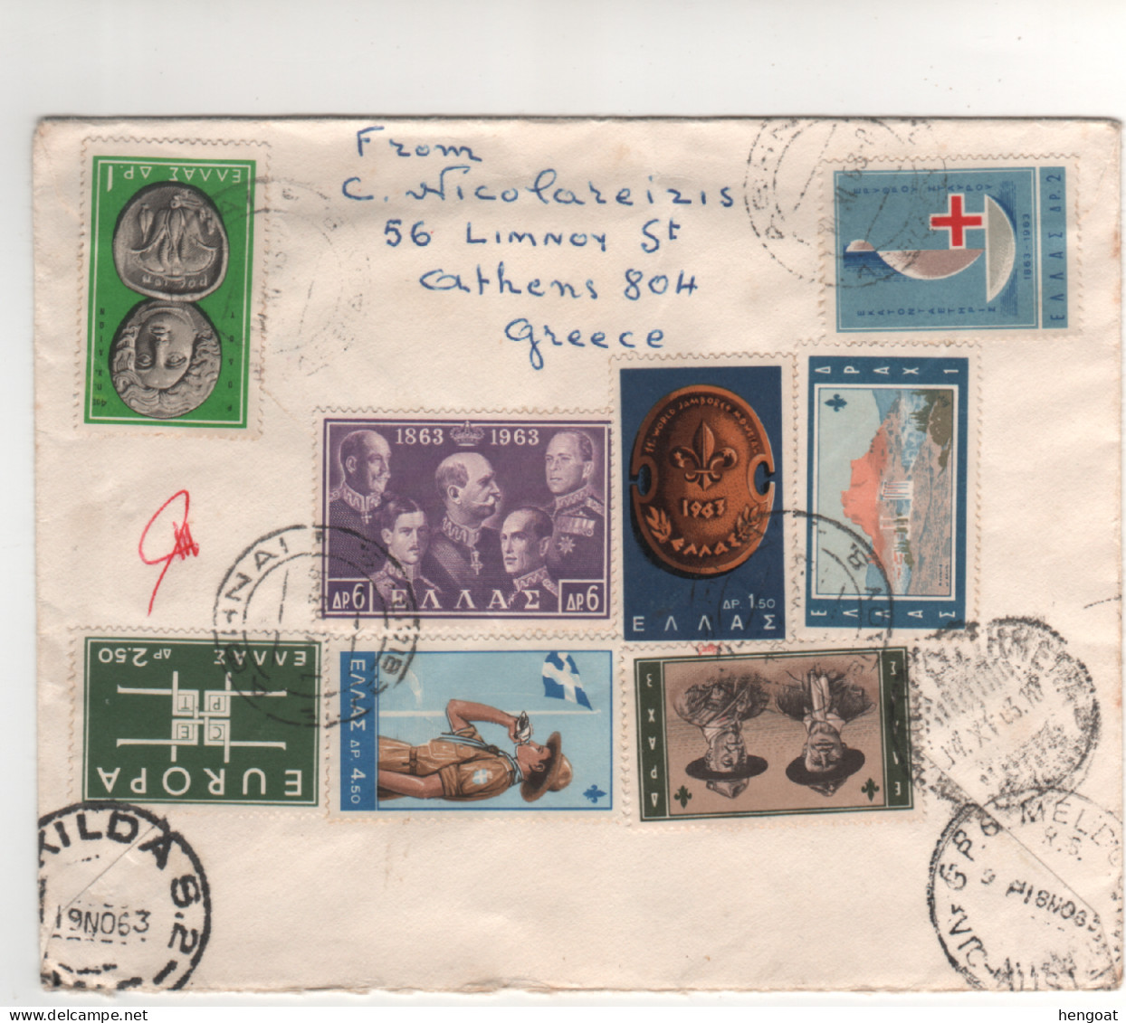 8 Timbres, Stamps Sur Lettre Recommandée, Registered Cover , Mail Du 19/11/63 Enveloppe Complète - Covers & Documents