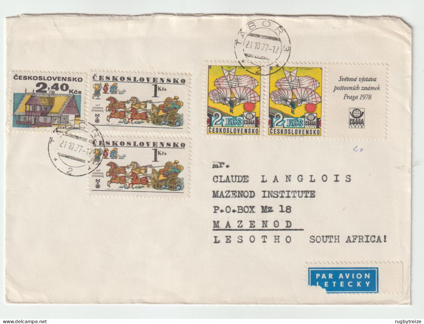 7096 Lettre Cover 1977 TCHECOSLOVAQUIE CESKOSLOVENSKO PRAGA 1978 CINDERELLA VIGNETTE TABOR LESOTHO MAZENOD - Briefe U. Dokumente