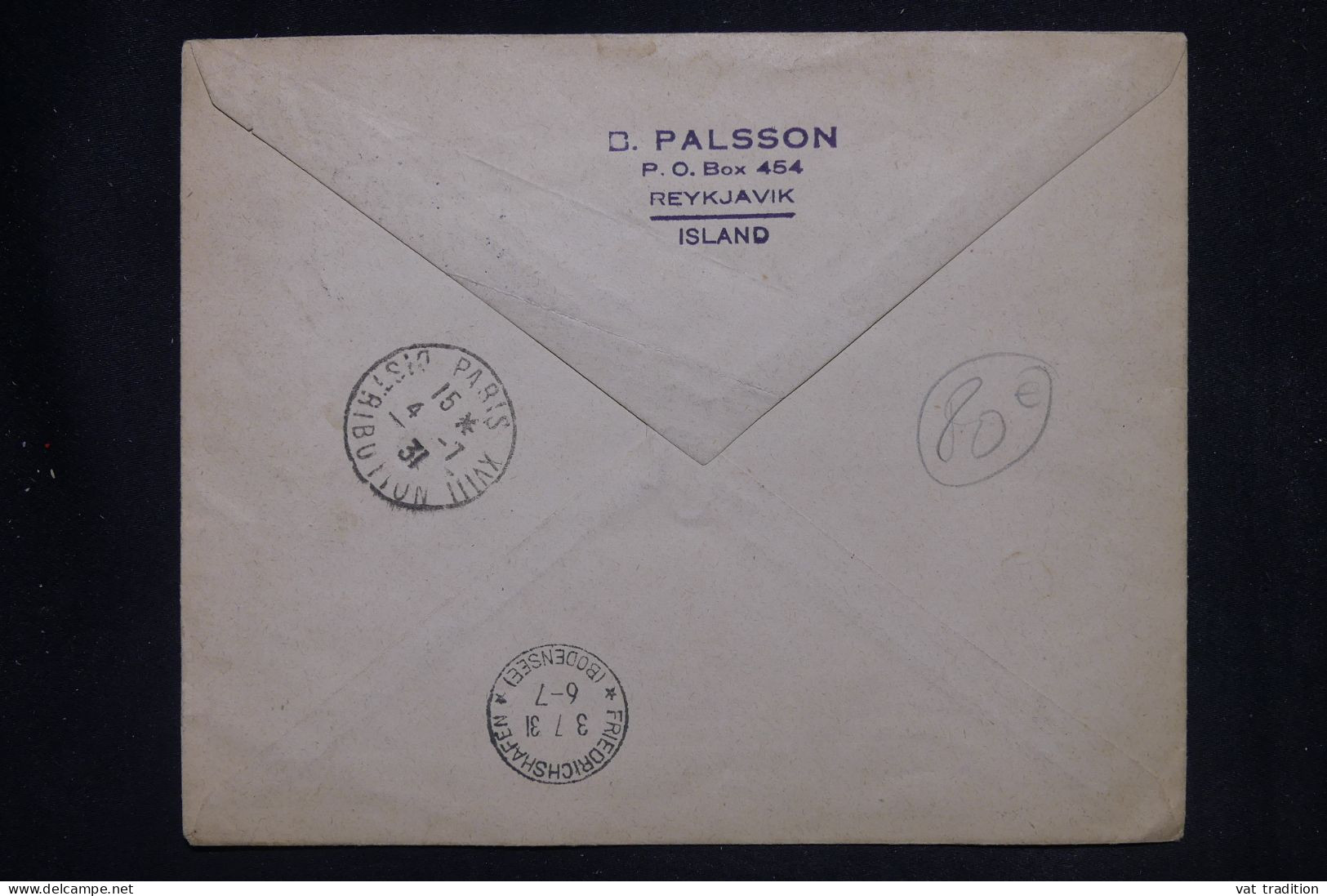 ISLANDE - Cachet De Zeppelin Sur Enveloppe En Reco De Reykjavik Pour Paris En 1931, Affranchissement Surchargé- L 147828 - Cartas & Documentos