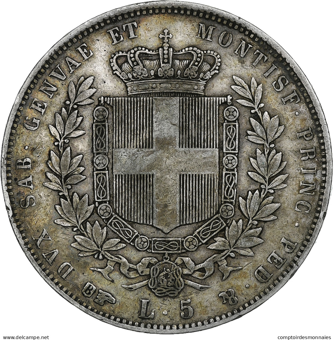 Italie, Vittorio Emanuele II, 5 Lire, 1851, Torino, TB+, Argent, KM:144.1 - Piamonte-Sardaigne-Savoie Italiana