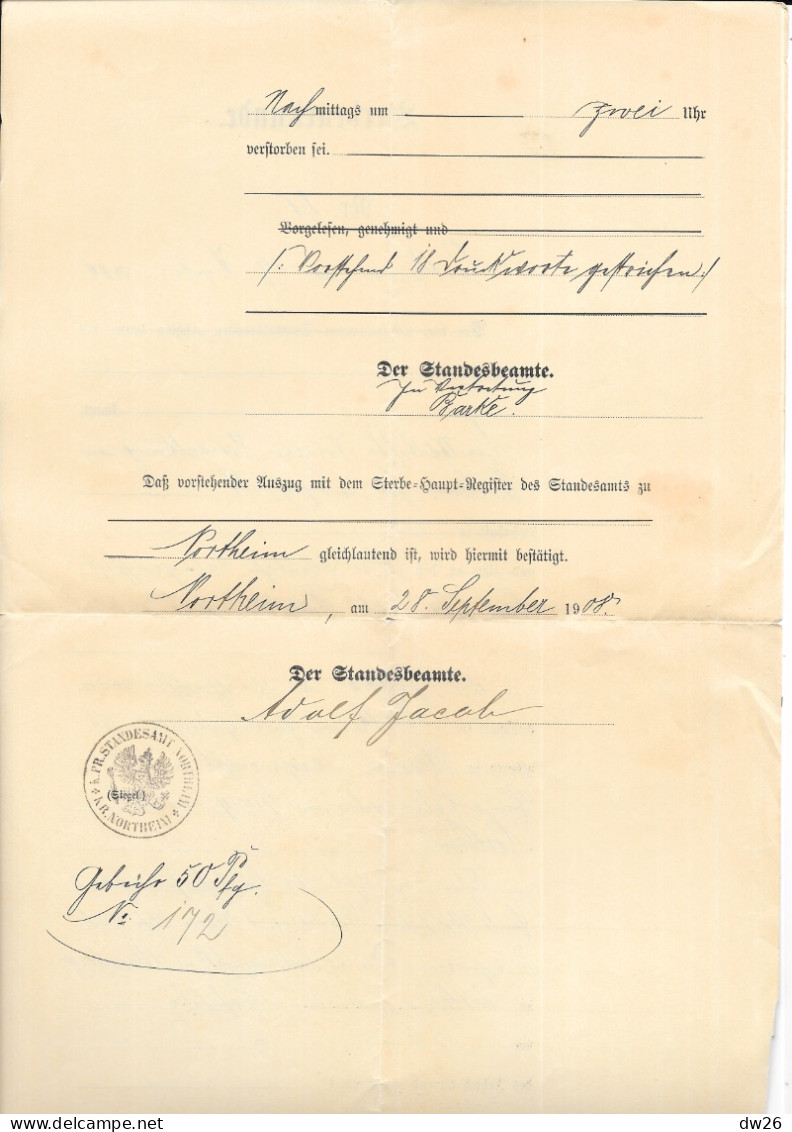 Sterbeurkunde (Certificat De Décès) Ernst Otto Paul Harder Décédé à Northeim (Basse-Saxe, Allemagne) 1900 - Zonder Classificatie
