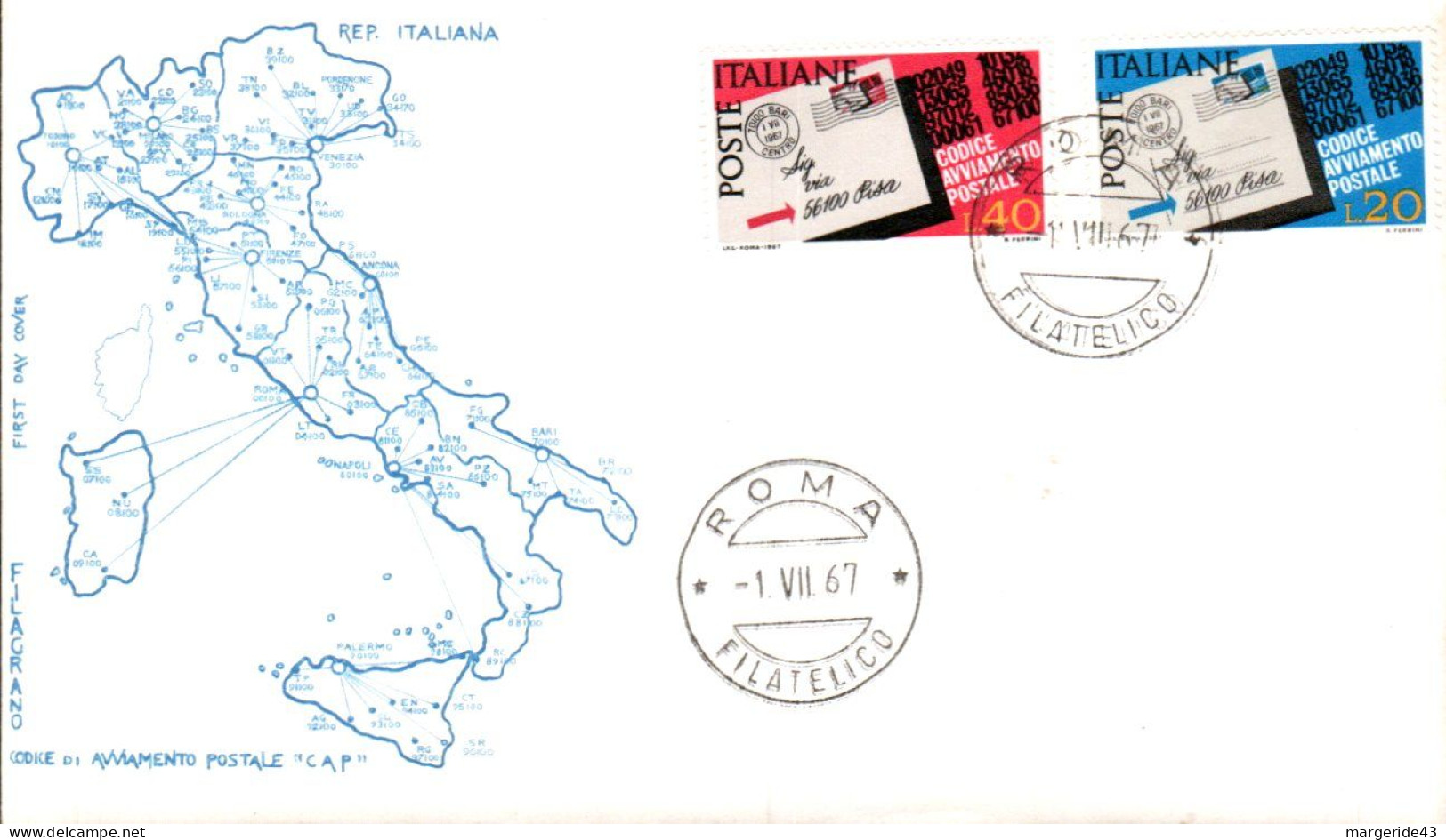 ITALIE FDC 1967 CODE POSTAL - Code Postal