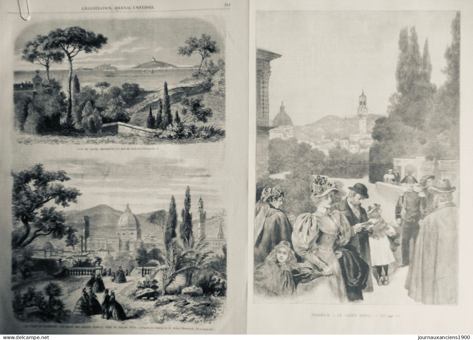 1860 ITALIE FLORENCE JARDIN BOLI  2 JOURNAUX ANCIENS - Non Classés