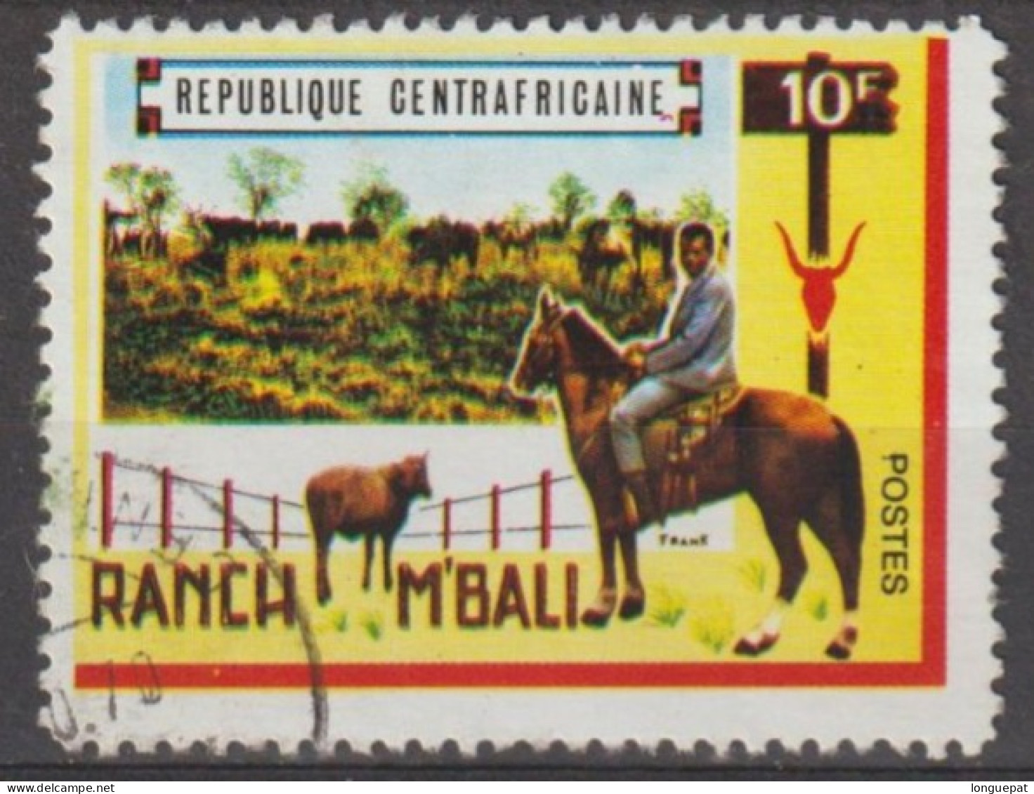 CENTRAFRIQUE  - Opération Bokassa :  Ranch M'BALi - Zébu - Bovins - Elevage - Cavalier -Dentelure 10, Au Lieu De 13 1/2 - Centrafricaine (République)