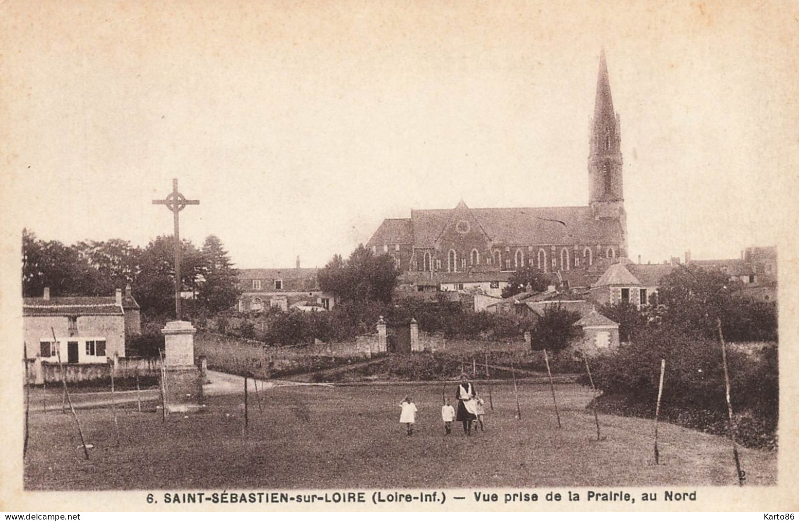 St Sébastien Sur Loire * Vue Prise De La Prairie , Au Nord * Enfants Villageois Croix Calvaire - Saint-Sébastien-sur-Loire