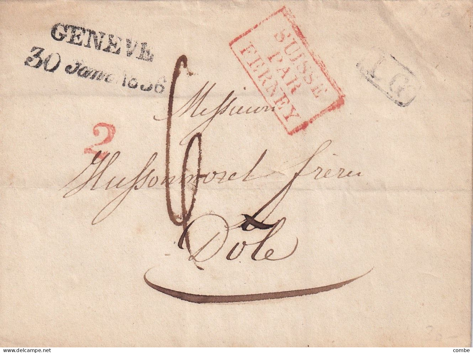 LAS. SUISSE. 30 JANV 1836. POUR DOLE. L.G. SUISSE PAR FERNEY. TAXE 6 - ...-1845 Prefilatelia