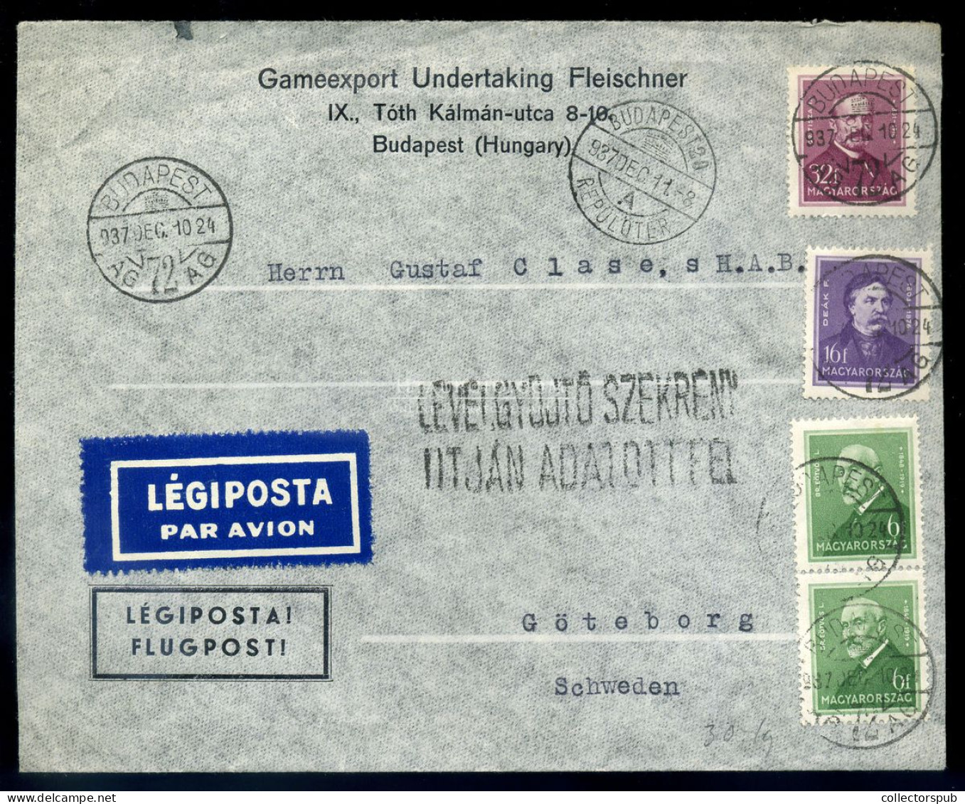 BUDAPEST 1937. Légi Levél Arcképek Négybélyeges Bérmentesítéssel Svédországba - Used Stamps