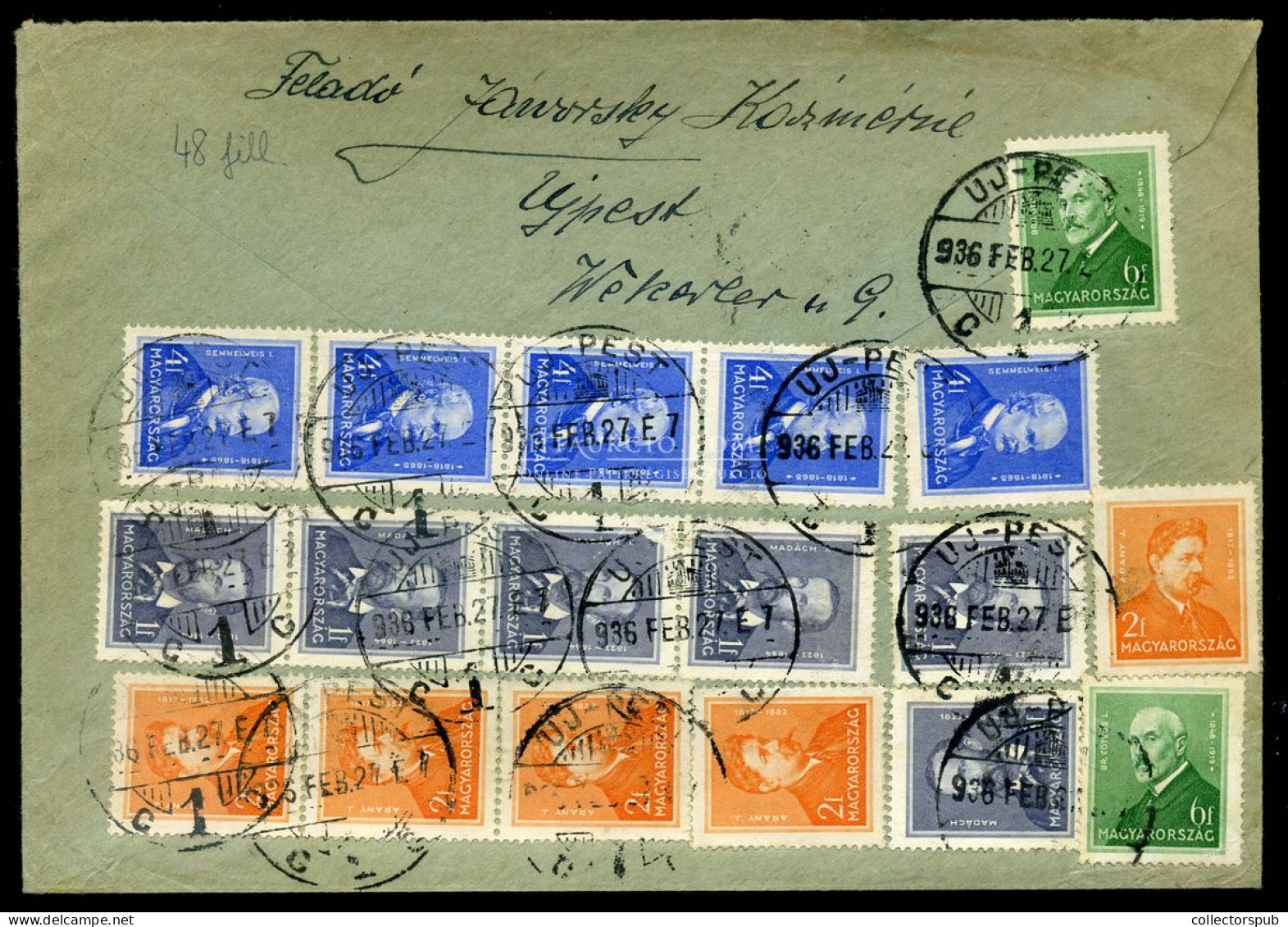 UJPEST 1936. Levél Arcképek 18 Bélyeges Bérmentesítéssel Németországba Küldve - Used Stamps