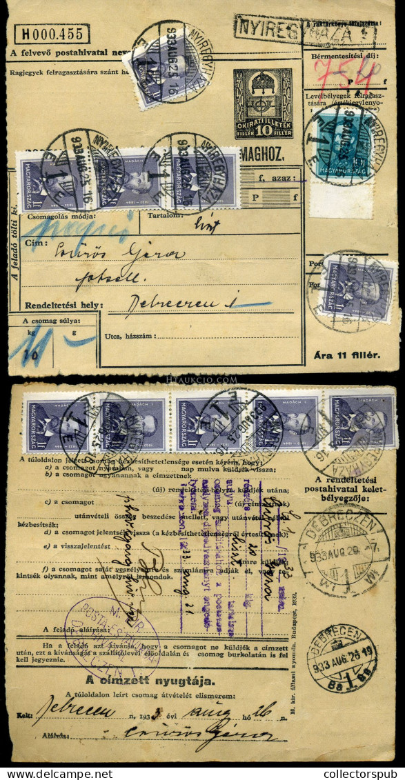 NYÍREGYHÁZA 1933. Csomagszállító Arcképek Bélyegekkel Debrecenbe Küldve , Személyzeti Kedvezménnyel! - Used Stamps