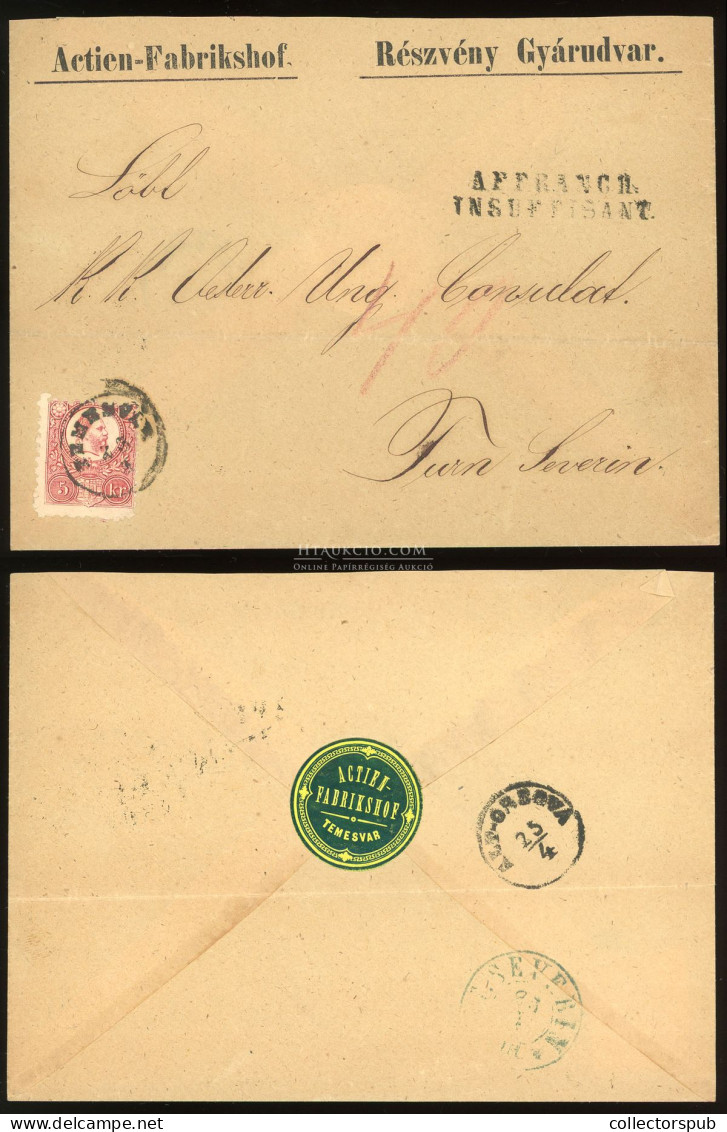 TEMESVÁR 1872. Dekoratív 5Kr-os Levél, Céges Levélzáróval, Turnu Severin, Romániába Küldve - Used Stamps