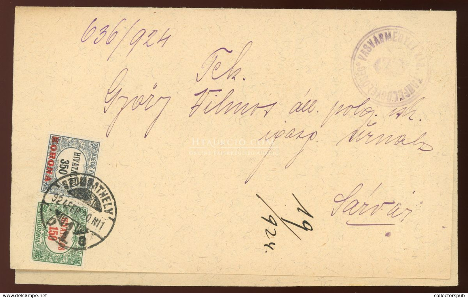 SZOMBATHELY 1924. Levél Hivatalos Bélyegekkel Sárvárra - Used Stamps