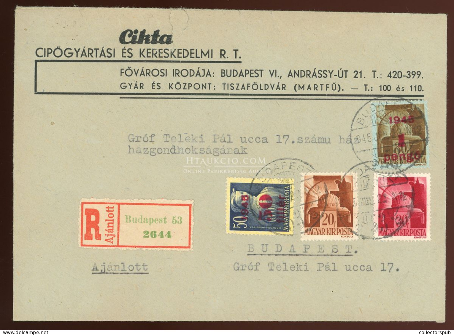 BUDAPEST 1945. Dekoratív, Helyi Ajánlott Infla Levél Vegyes Bérmentesítéssel - Used Stamps