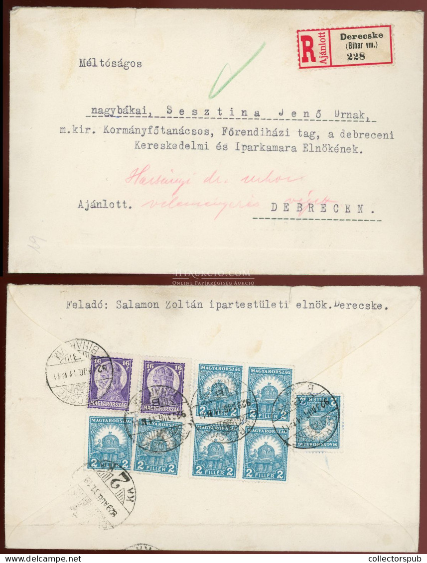 DERECSKE 1929. Ajánlott Levél, Kilencbélyeges, Vegyes Bérmentesítéssel Debrecenbe Küldve - Used Stamps