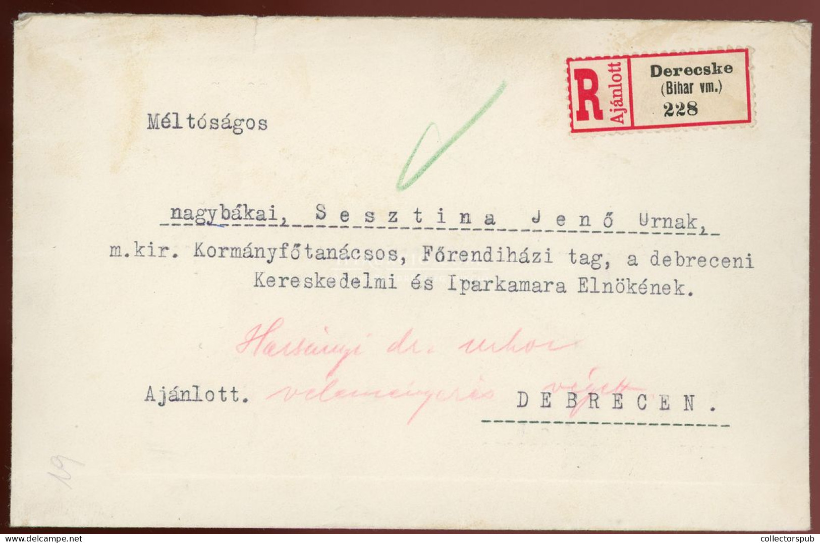 DERECSKE 1929. Ajánlott Levél, Kilencbélyeges, Vegyes Bérmentesítéssel Debrecenbe Küldve - Used Stamps