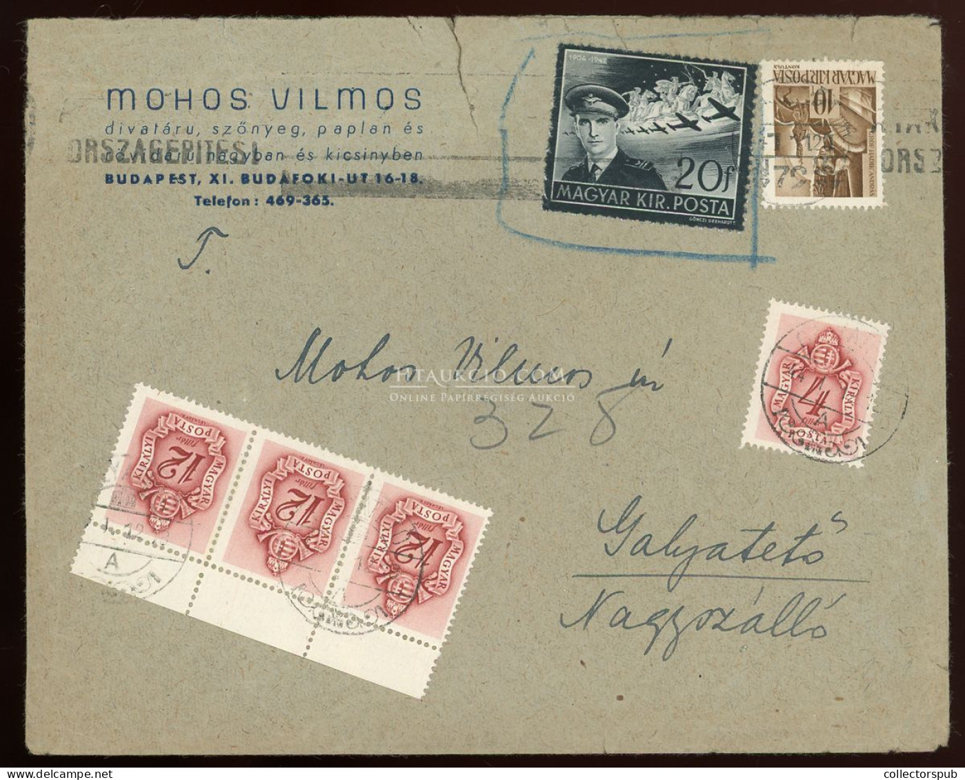 BUDAPEST 1944. Érdekes, Céges Levél Gallyatetőre Küldve Négybélyeges Portózással - Used Stamps