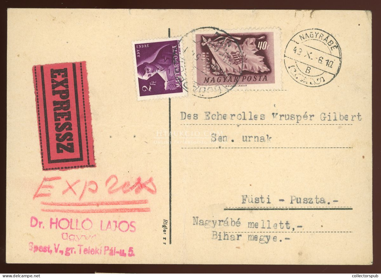 NAGYRÁBÉ 1943. Expressz Levlap Füstipusztára Küldve - Used Stamps