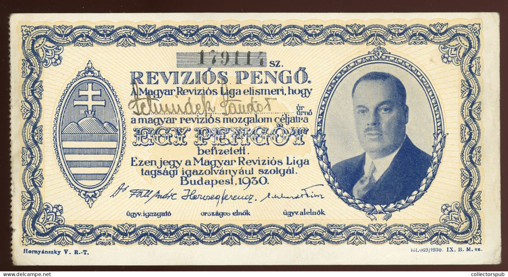 1930. Reviziós Pengő - Non Classés