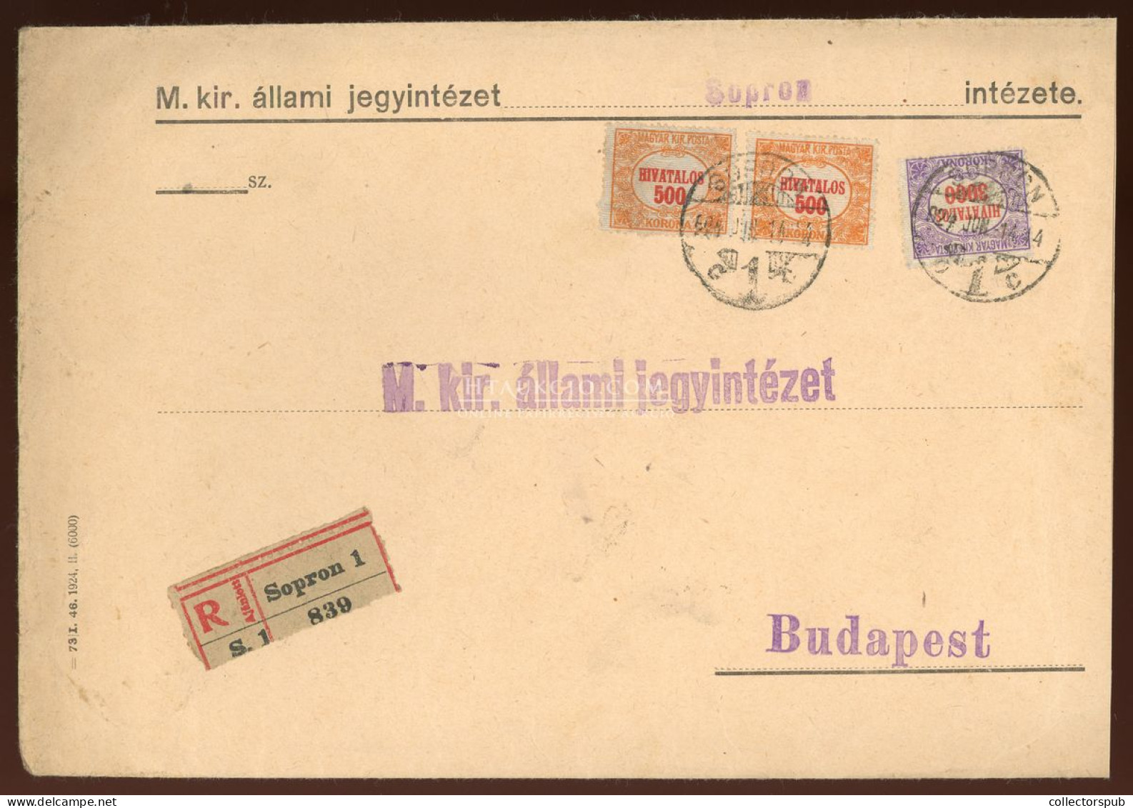 SOPRON 1924. Ajánlott Levél Hivatalos Bélyegekkel Budapestre - Used Stamps