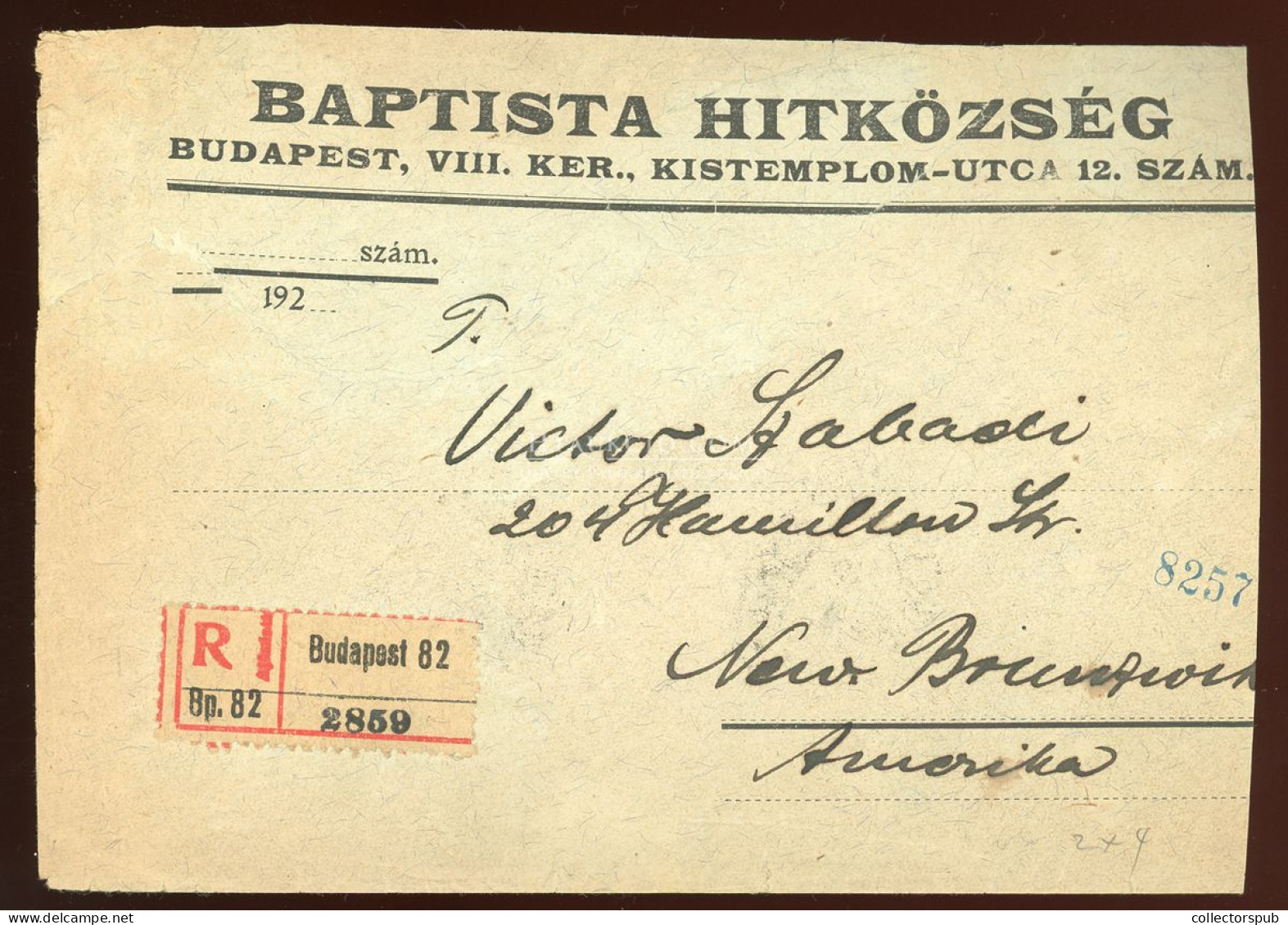 BUDAPEST 1922. Baptista Hitközség, Ajánlott Inflációs Levél Az USA-ba - Gebraucht