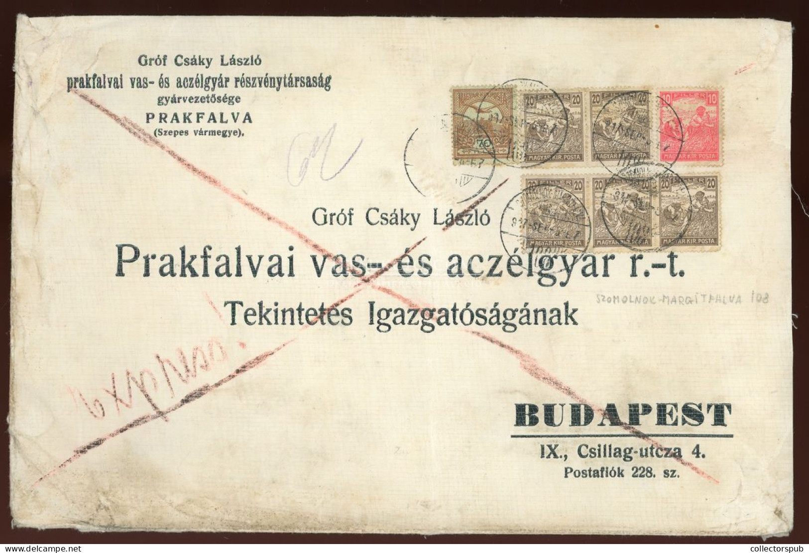 1917. Expressz Céges Levél , 1K80f , Szomolnok-Margitfalva Mozgóposta Bélyegzéssel Budapestre - Used Stamps