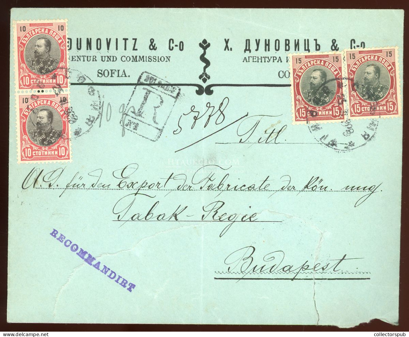 BULGÁRIA 1909. Dekoratív Ajánlott Levél Budapestre - Lettres & Documents