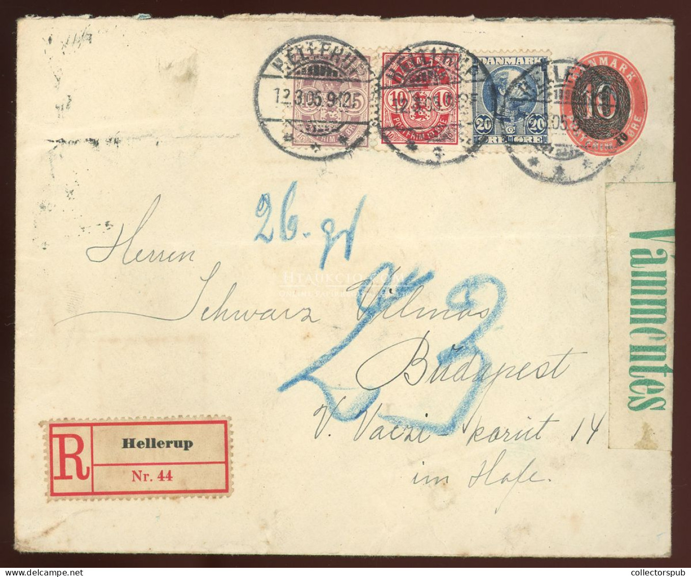 DÁNIA 1905. Dekoratív, Ajánlott Levél Budapestre Küldve - Briefe U. Dokumente